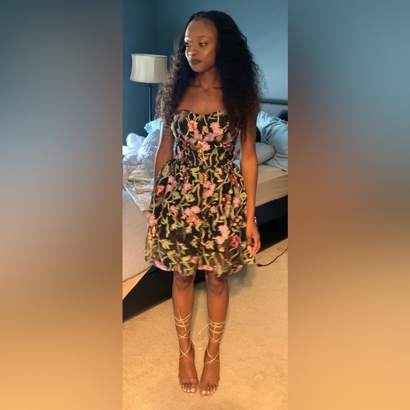 NWOT Fashion Nova Floral Sequins Bustier Top Strapless Babydoll Dress - Picture 4 of 16